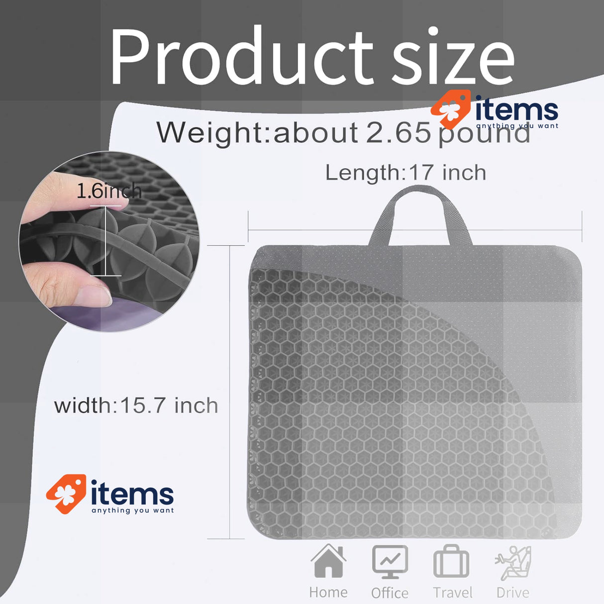 Fzitiy 2024 New Gel Seat Cushion for Long Sitting Black, 43.5X39X4 cm