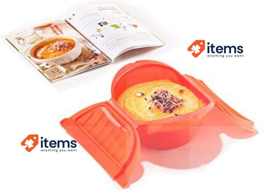 Lékué Deep Steamer Case Kit+Recipe Book Red Healthy And Fast Steaming Hondo Fork
