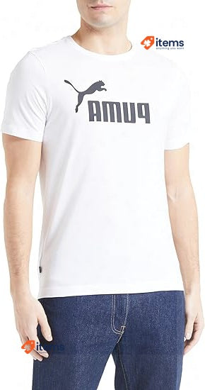 PUMA Ess Logo Tee, Men's Sport T-Shirt White XXL "Puma" Text w/Cat, Classic Logo