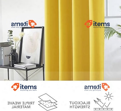 Deconovo Home Decoration Blackout Curtains Mellow Yellow W55 X L87 One Pair Baby