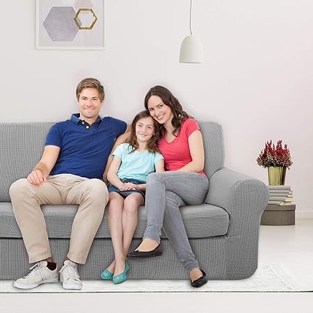 Deconovo Stretch Jacquard Sofa Cover 3 Seater Sofa Cover 180-230 cm Light Grey