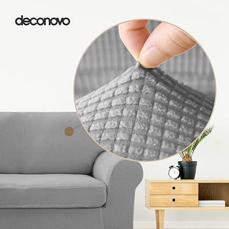Deconovo Stretch Jacquard Sofa Cover 3 Seater Sofa Cover 180-230 cm Light Grey