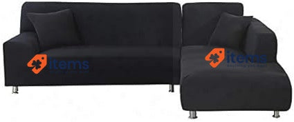 laamei Modern 2-Piece L-Shaped Corner Sofa Cover with Armrests Black