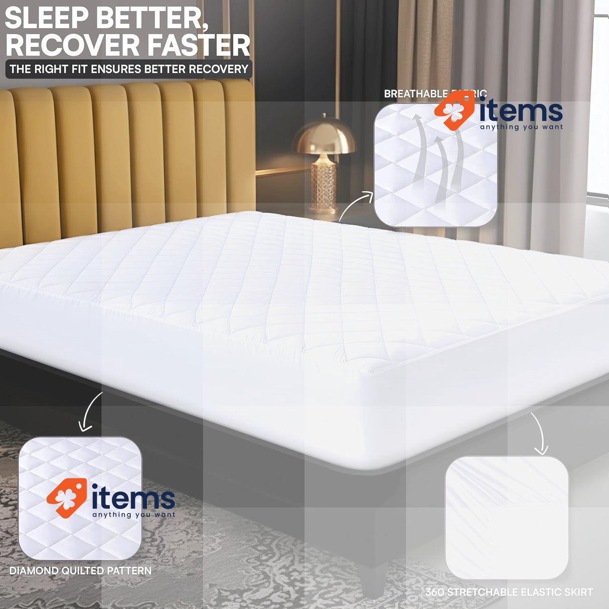 Utopia Bedding Quilted Mattress Protector Pad 22 x 190 + 38 cm White Breathable