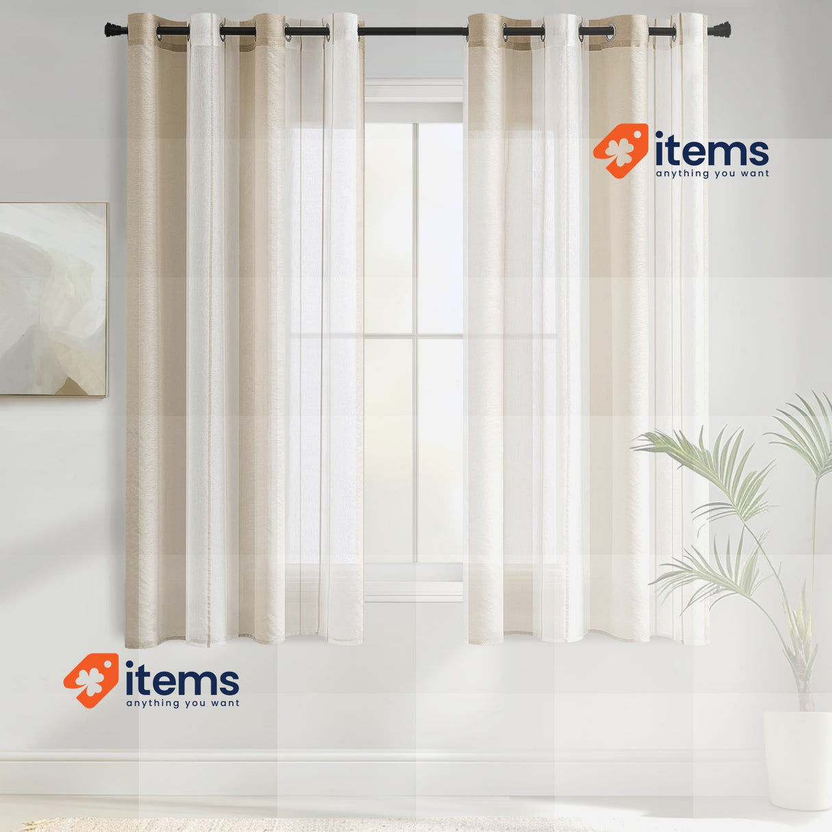 MIULEE 2 Panel Contemporary Decorative Ring Top Eyelet Curtains 140x160cm Beige