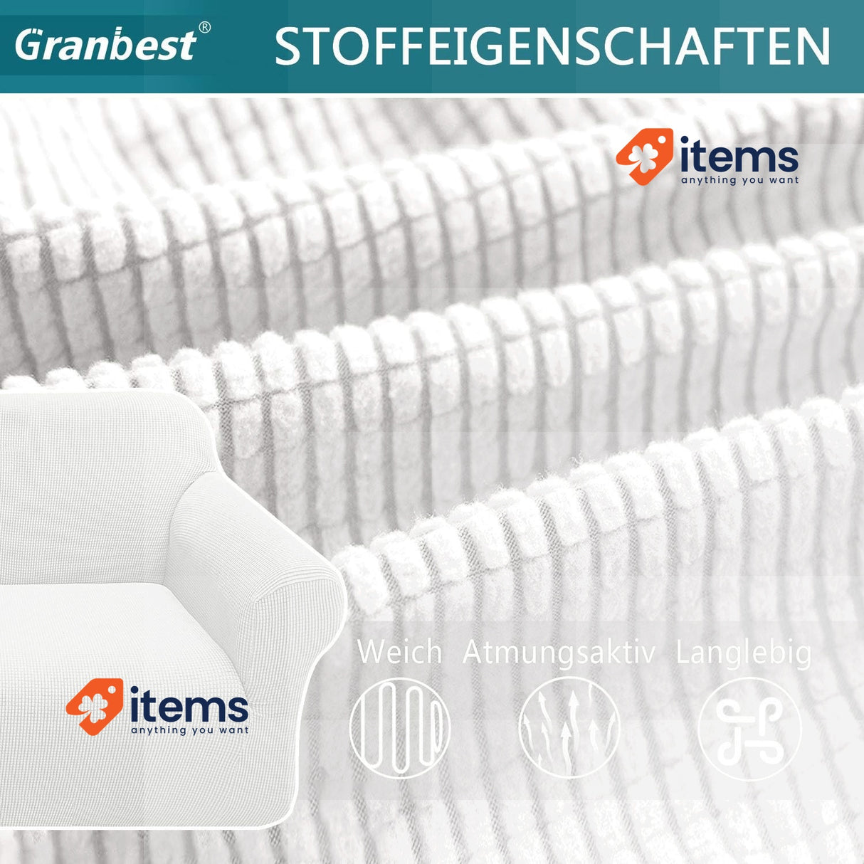 Granbest High Stretch Sofa Cover Modern Sofa Throw 1 Seater, Cream