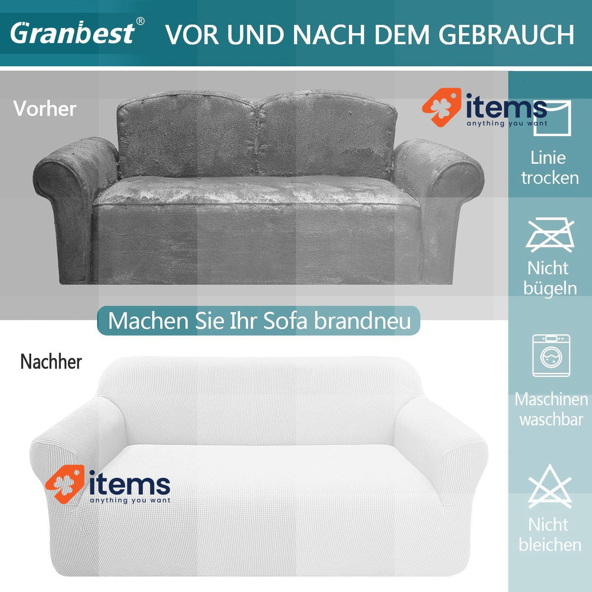 Granbest High Stretch Sofa Cover Modern Sofa Throw 1 Seater, Cream