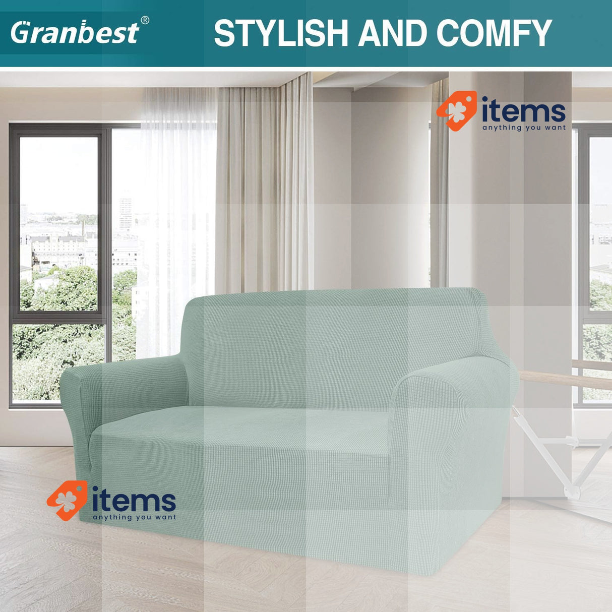 Granbest High Stretch Sofa Cover Modern Sofa Green