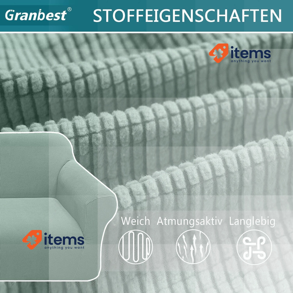 Granbest High Stretch Sofa Cover Modern Sofa Green