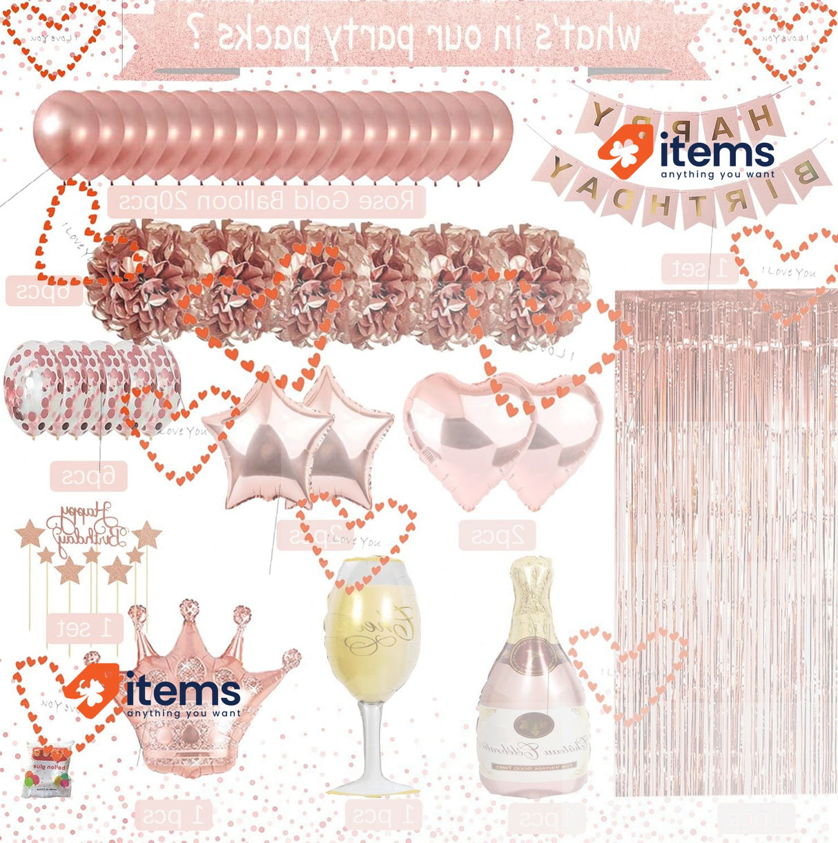 Rose Gold Birthday Party Supplies Decoration "Happy Birthday" Banner / Sign