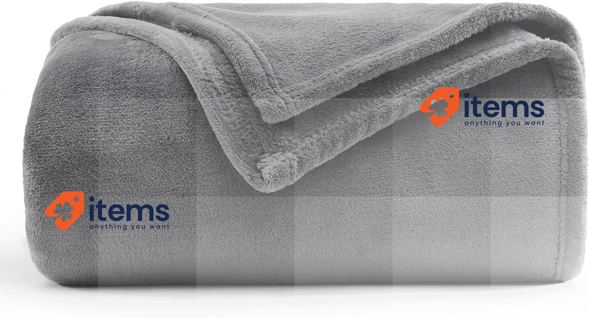 WAVVE Fleece Blanket Sofa Throw, Double/Twin Size, 150 x 200 cm, Grey Size Gray