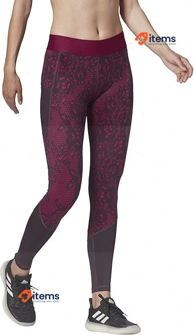 Adidas Women's Ask Aiq2 Pants Pull On Tights Power Berry/Print XXS Tight