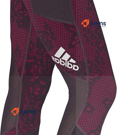 Adidas Women's Ask Aiq2 Pants Pull On Tights Power Berry/Print XXS Tight