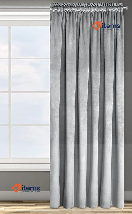 Eurofirany Design91 ROSA Soft Plain Opaque Velvet Curtain W53 X L118 Silver Tape
