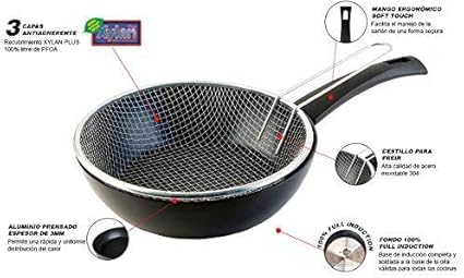 WECOOK Ecogreen Frying Pan with Basket 20 cm Black