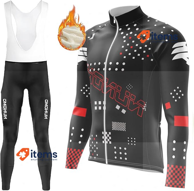 NUNOMO Men's Cycling Clothing Fleece Jersey Set 9D Black Large Sweatshirts