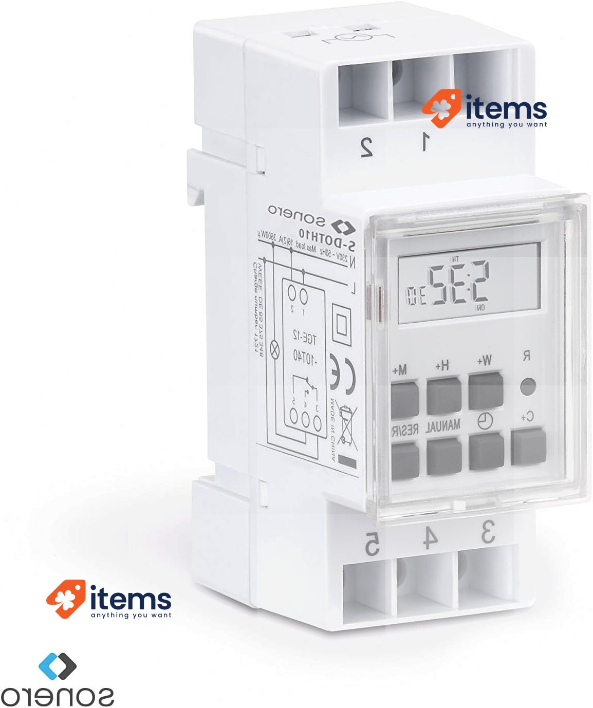 Sonero Digital Timer for DIN Rail Install In Control Panel 3600W LCD Display