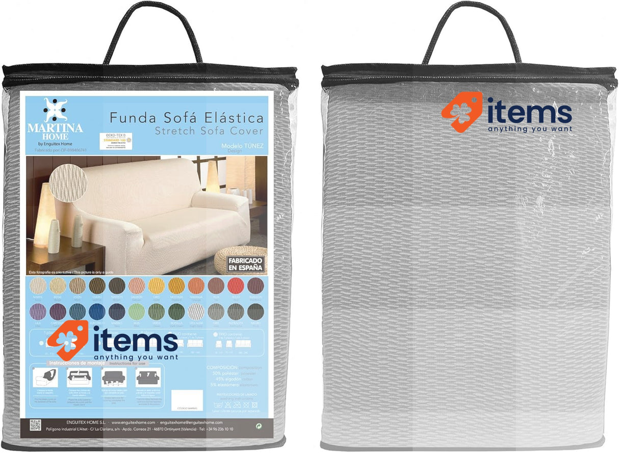 Martina Home Tunez Elastic Sofa Cover Cotton Plastic Grey (alma) 4 Seater 260 cm