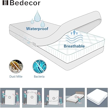 Bedecor Zippered Waterproof Breathable Terry Towelling - 90x190+16cm