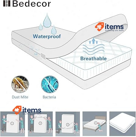 Bedecor Zippered Waterproof Breathable Terry Towelling - 90x190+16cm 16 CM