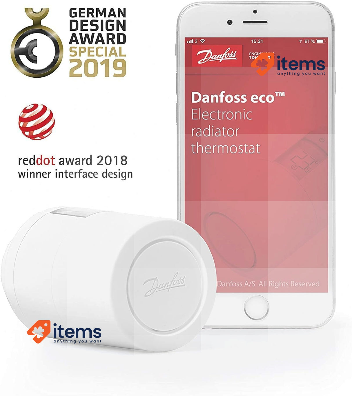 Danfoss 014G1115 Eco Programmable Radiator Thermostat with Bluetooth Function