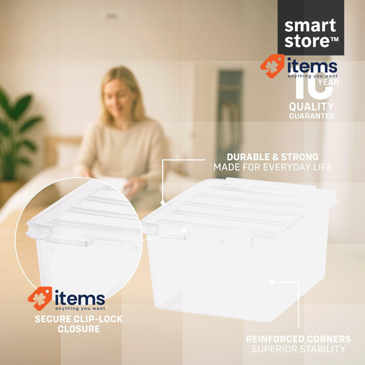 Smartstore - 10x Plastic Storage Box With Lid 2L (21x17x11cm) Clear 2 L, L