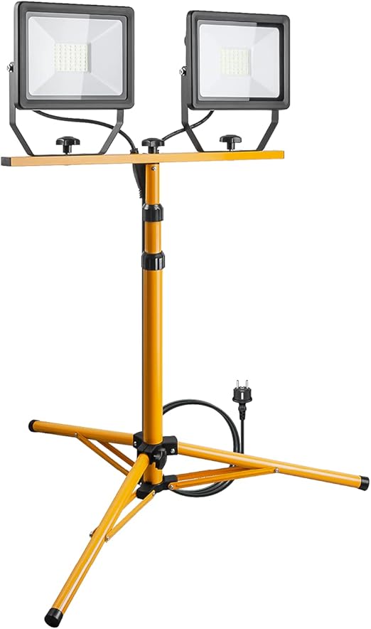 Goobay LED Construction Spotlight, Two Floodlights On Telescopic Tripod