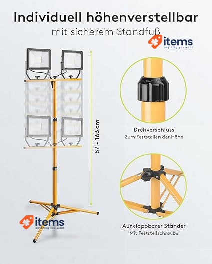 Goobay LED Construction Spotlight, Two Floodlights On Telescopic Tripod