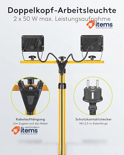Goobay LED Construction Spotlight, Two Floodlights On Telescopic Tripod