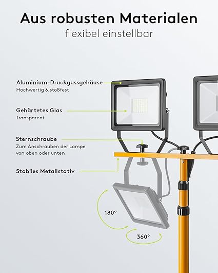 Goobay LED Construction Spotlight, Two Floodlights On Telescopic Tripod