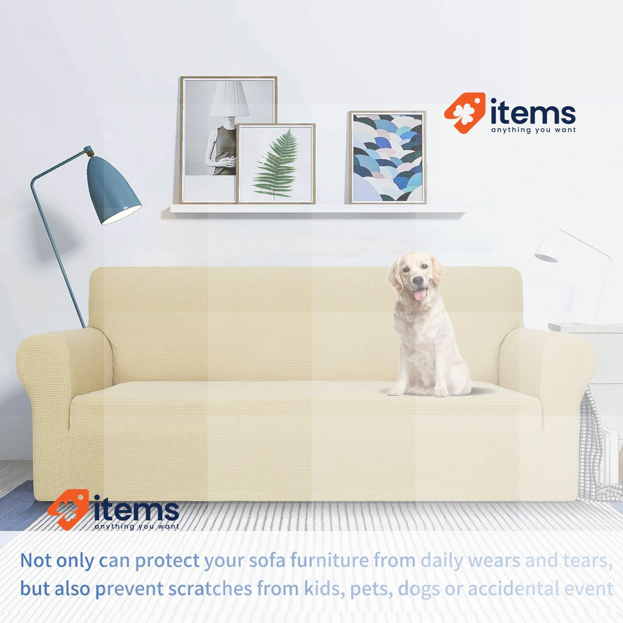 MAXIJIN Super Stretch 3 Seater Sofa Cover Beige Piece Jacquard Furniture Dog Pet