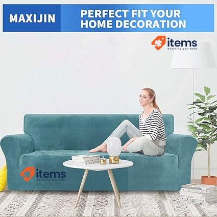 MAXIJIN Thick Velvet Sofa Cover 3 Seater Peacock Blue Velvet