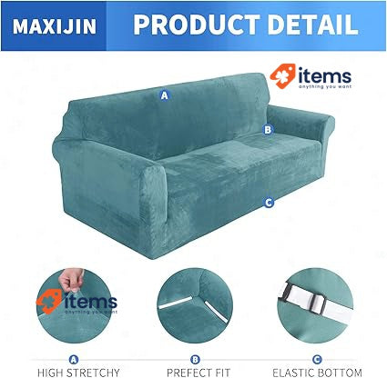 MAXIJIN Thick Velvet Sofa Cover 3 Seater Peacock Blue Velvet
