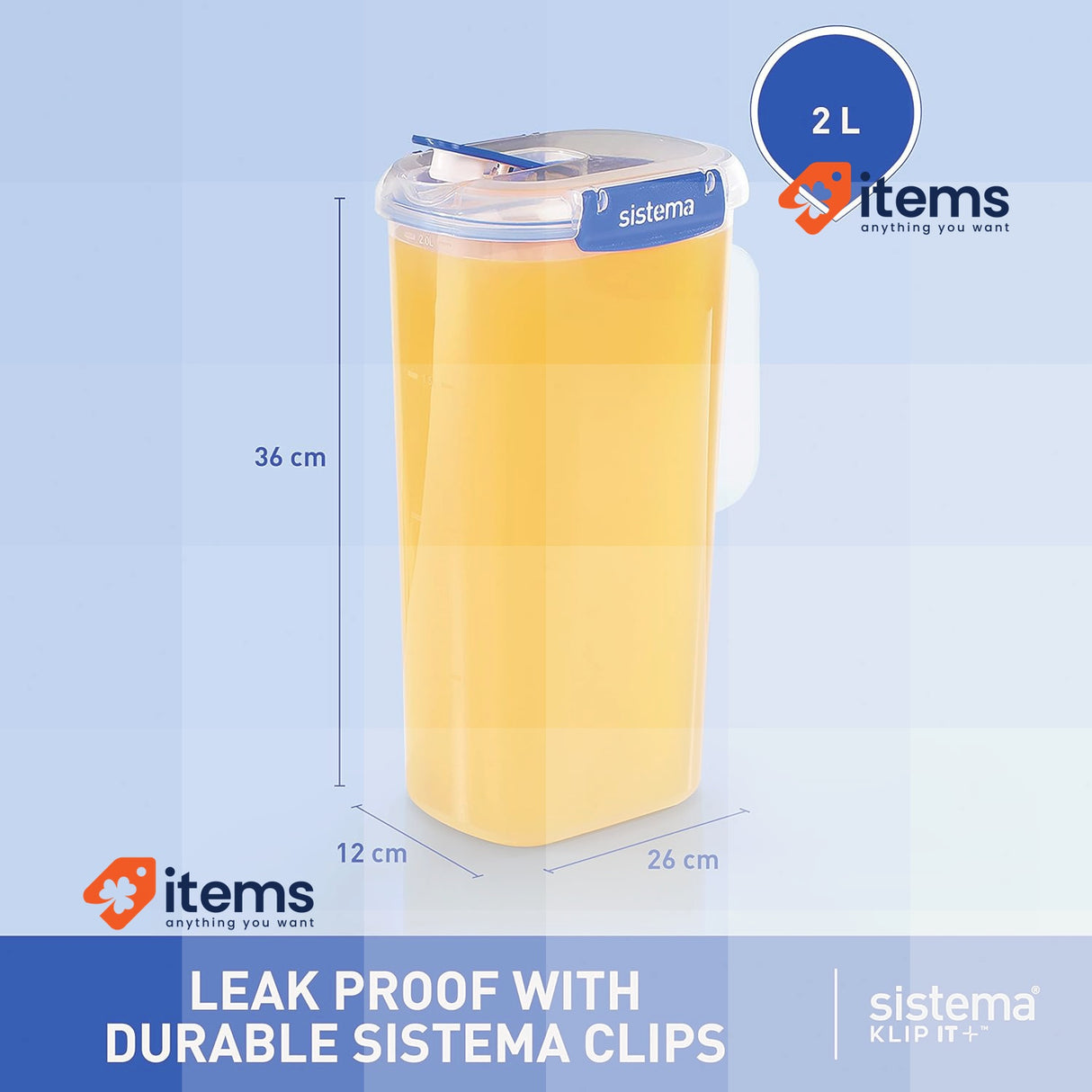 Sistema KLIP IT Plus Leakproof Juice Jug | 2 L | Airtight Plastic Jug for water