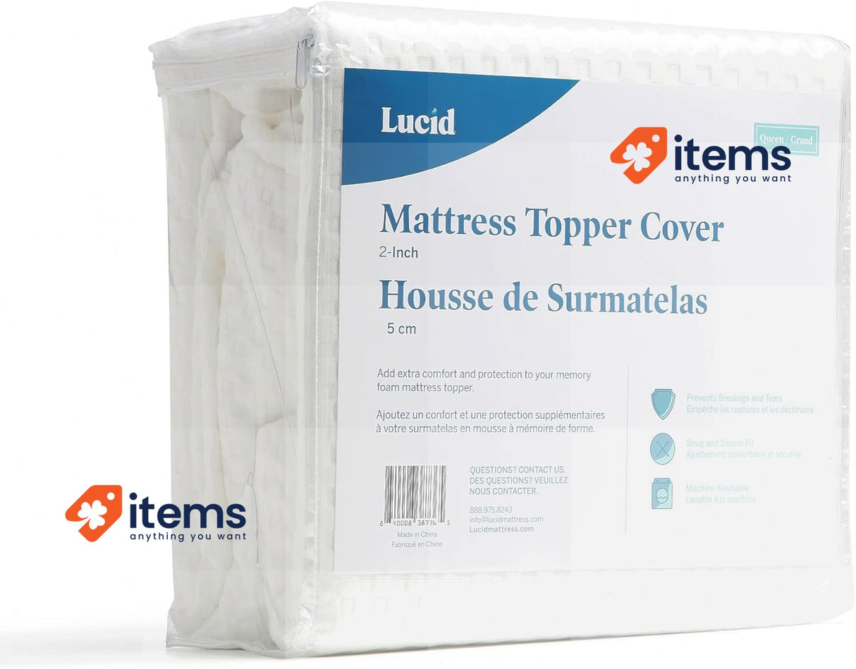 Lucid Mattress Topper Cover – Soft And Breathable – Machine Washable – Non Slip