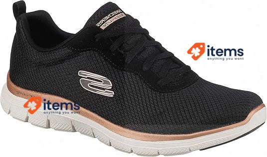 Skechers Women's Flex Appeal 4.0 Brilliant View Sneaker Black Rose Gold Trim