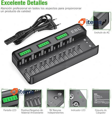 EBL LCD Battery Charger, Universal Charger for AA AAA CD 9V Ni-MH Batteries
