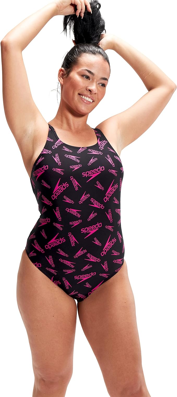 Speedo Women's Hyperboom Allover Medalist Swimsuit Black/Pink 14