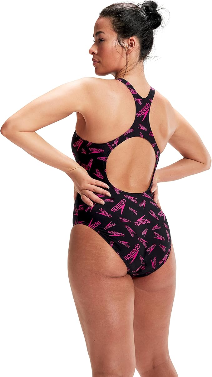 Speedo Women's Hyperboom Allover Medalist Swimsuit Black/Pink 14