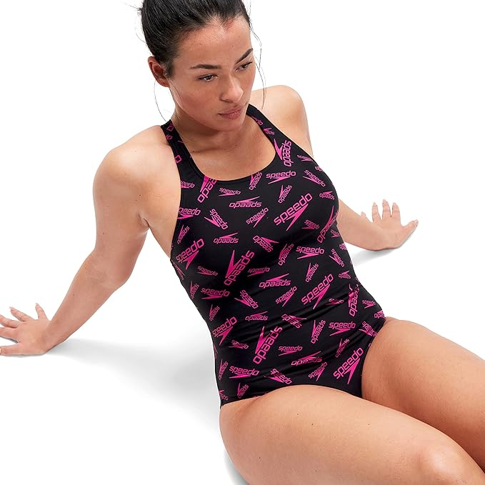Speedo Women's Hyperboom Allover Medalist Swimsuit Black/Pink 14