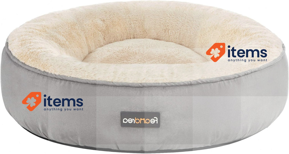 Feandrea PGW050G01 Doughnut Dog Bed/Cat Bed Diameter 50 cm Light Grey Round