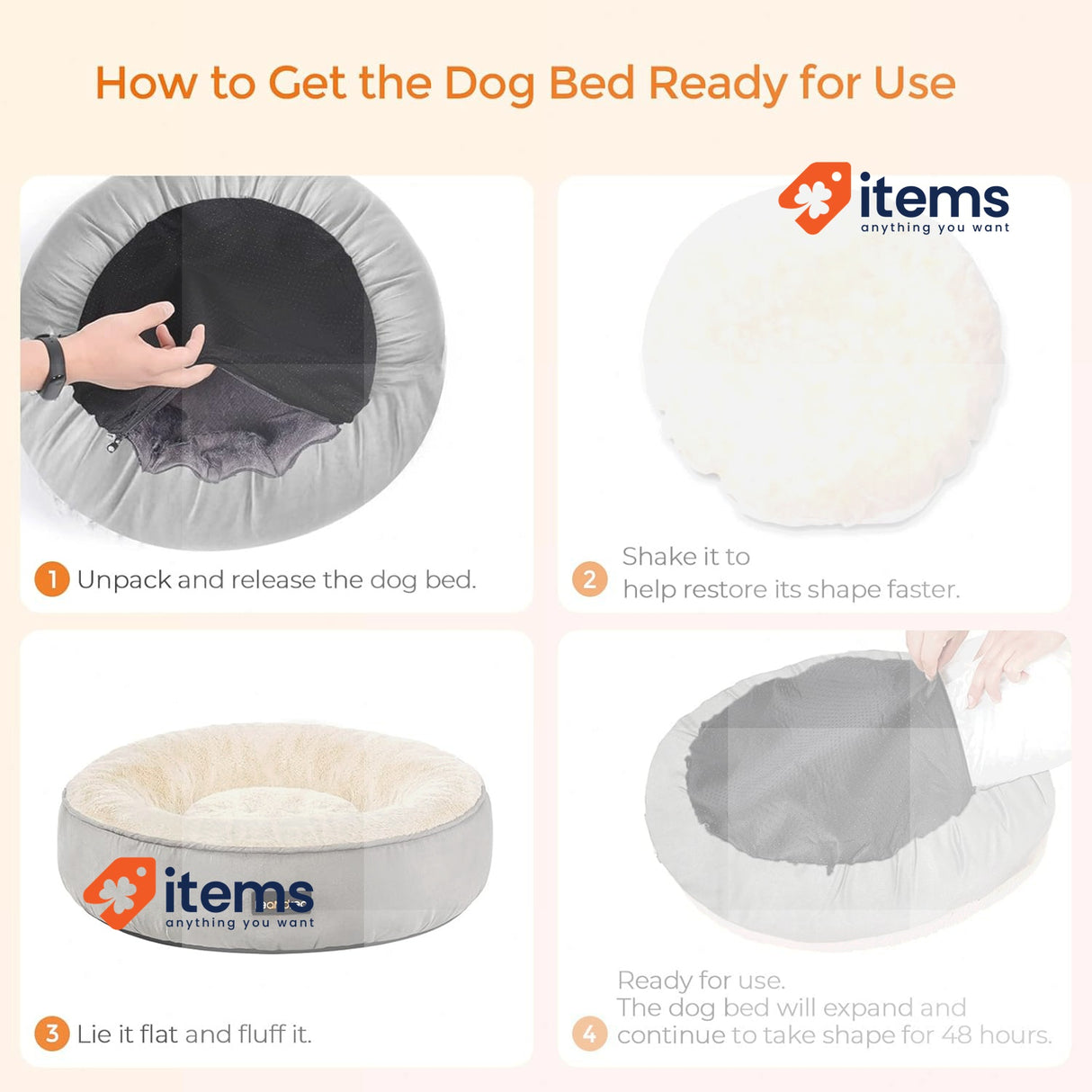 Feandrea PGW050G01 Doughnut Dog Bed/Cat Bed Diameter 50 cm Light Grey Round