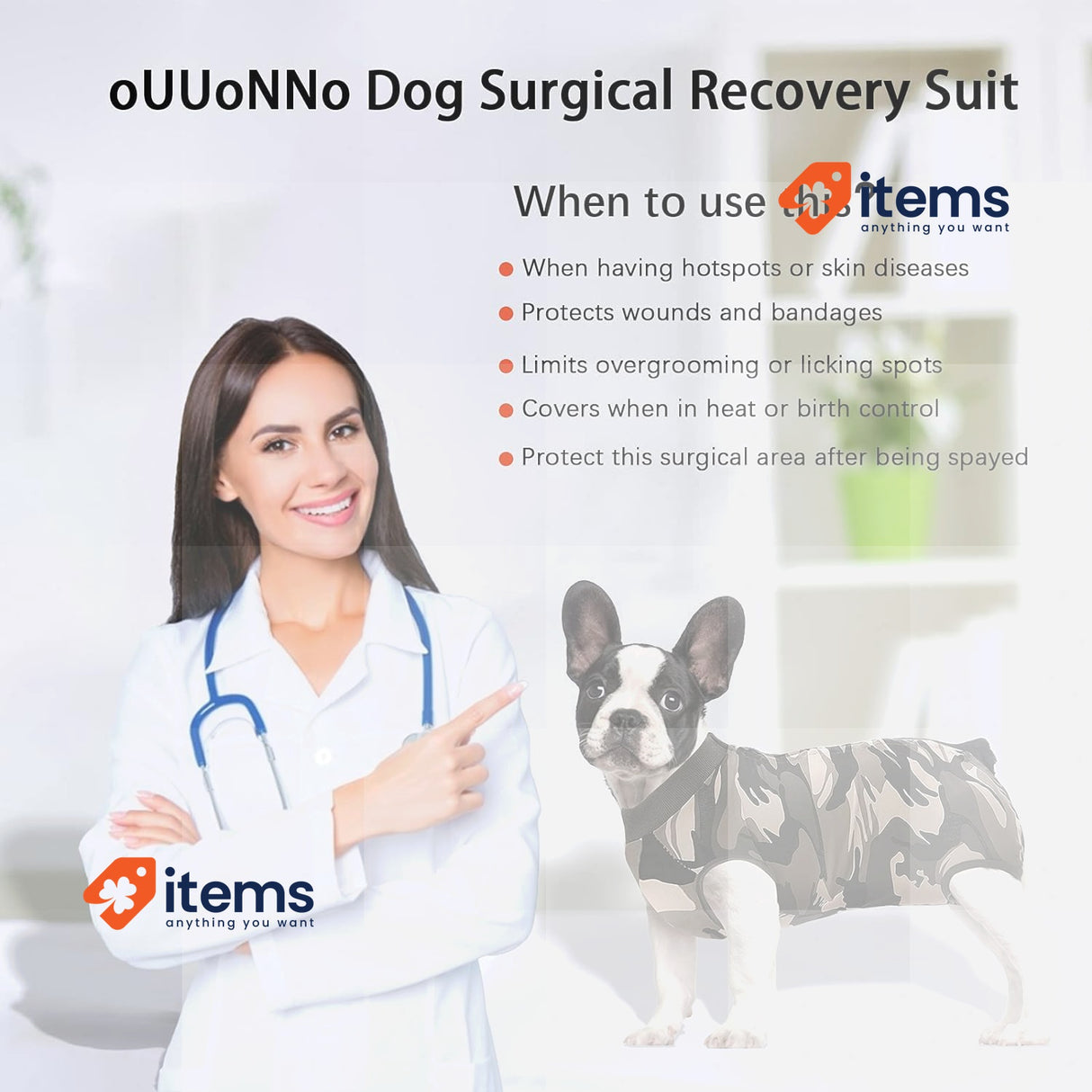 oUUoNNo Recovery Suits For Dogs - Fo XXXL Cats Surgical Suit Female Male Wounds