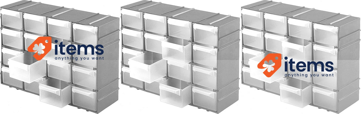 Kigima Sortbox 3 Set Wall-Mounted Assortment Box 16 Compartments Silver 3 pcs