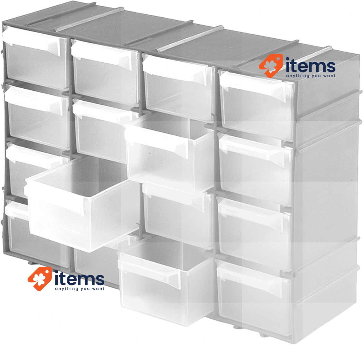 Kigima Sortbox 3 Set Wall-Mounted Assortment Box 16 Compartments Silver 3 pcs