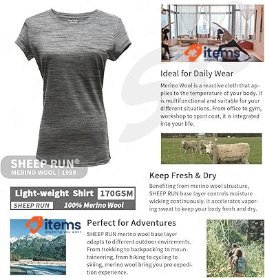 Thermowave 100% Merino Wool Women's Lightweight Hiking Running Yoga T Shirt