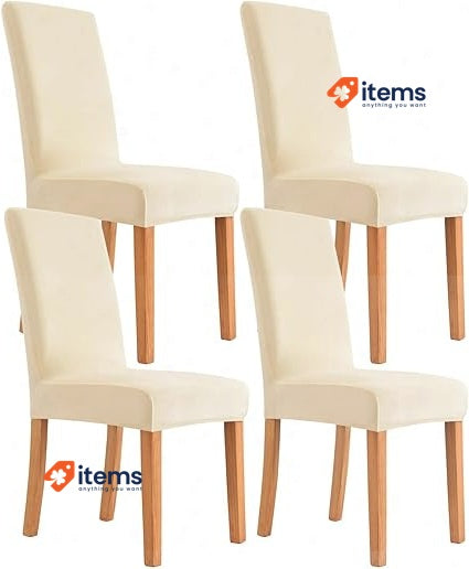 Morwealth Set Of 4 / 6 Chair Covers Cream 4/6 Washable Velvet Stretch Dining
