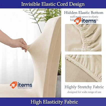 Morwealth Set Of 4 / 6 Chair Covers Cream 4/6 Washable Velvet Stretch Dining