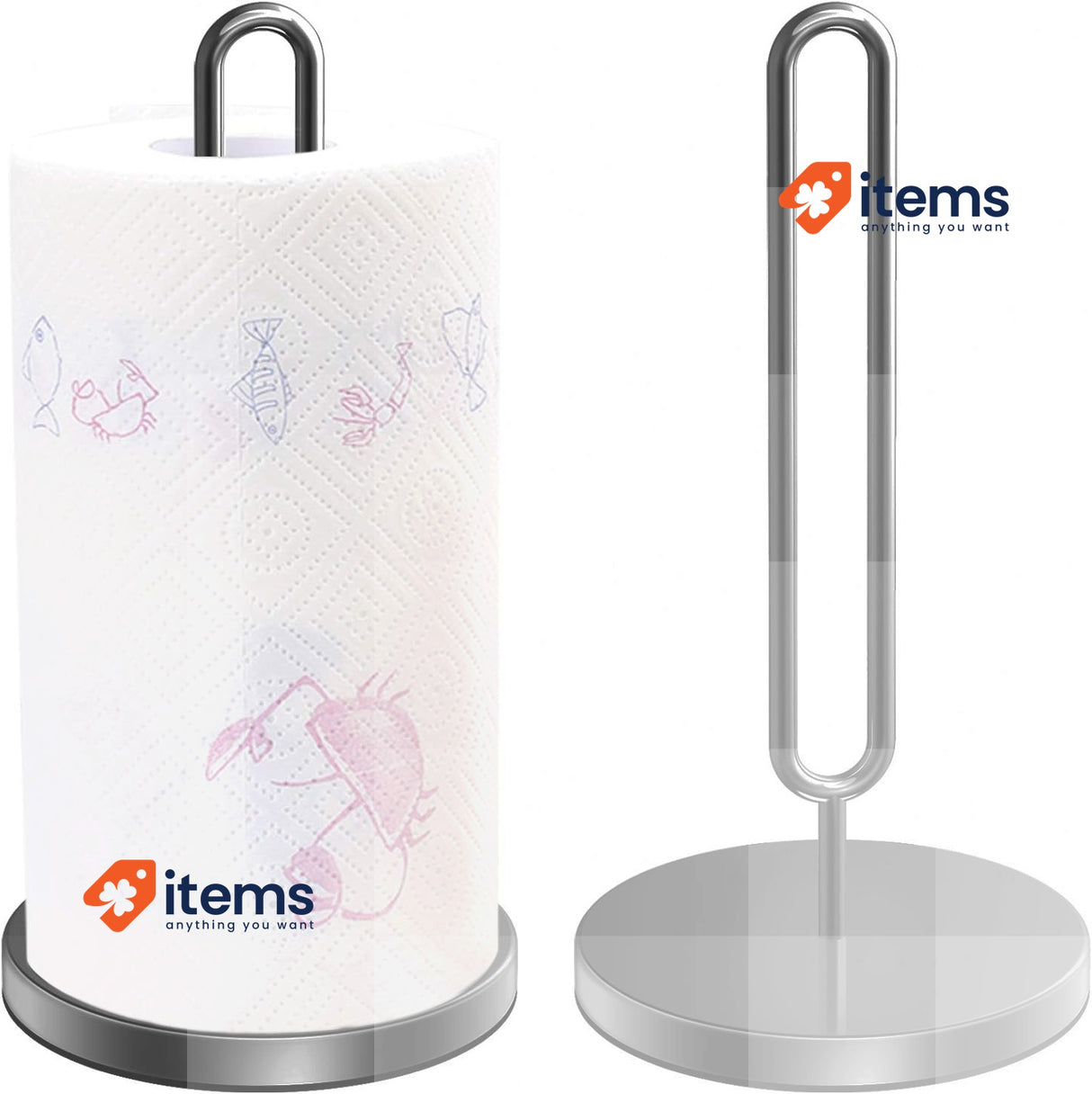 DDF iohEF Kitchen Roll Holder, Stainless Steel Paper Towel Organiser Black Base