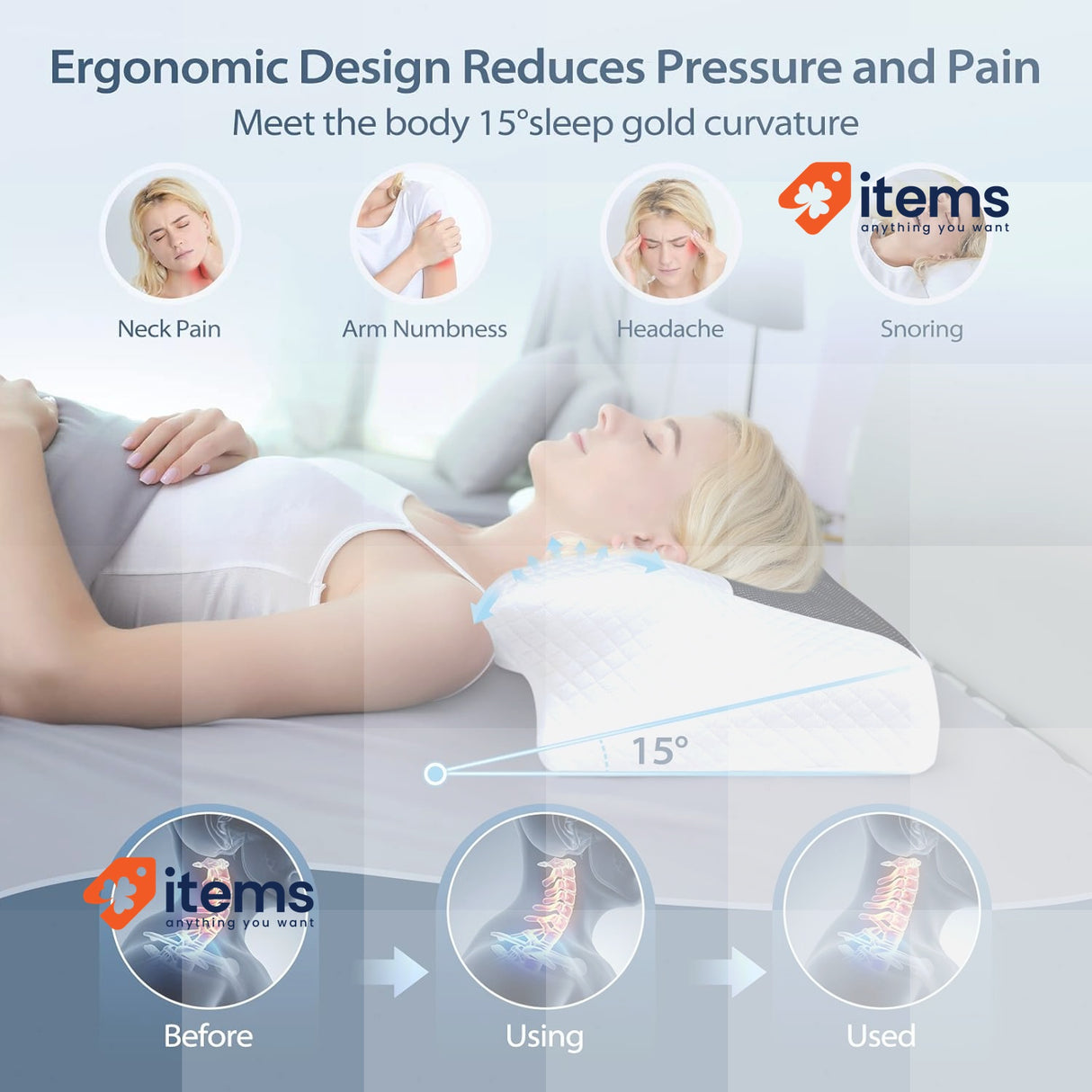 Homca Memory Foam Pillow PL01 in White, 24" x 12 x 5" (60x35x12cm) Black Shape